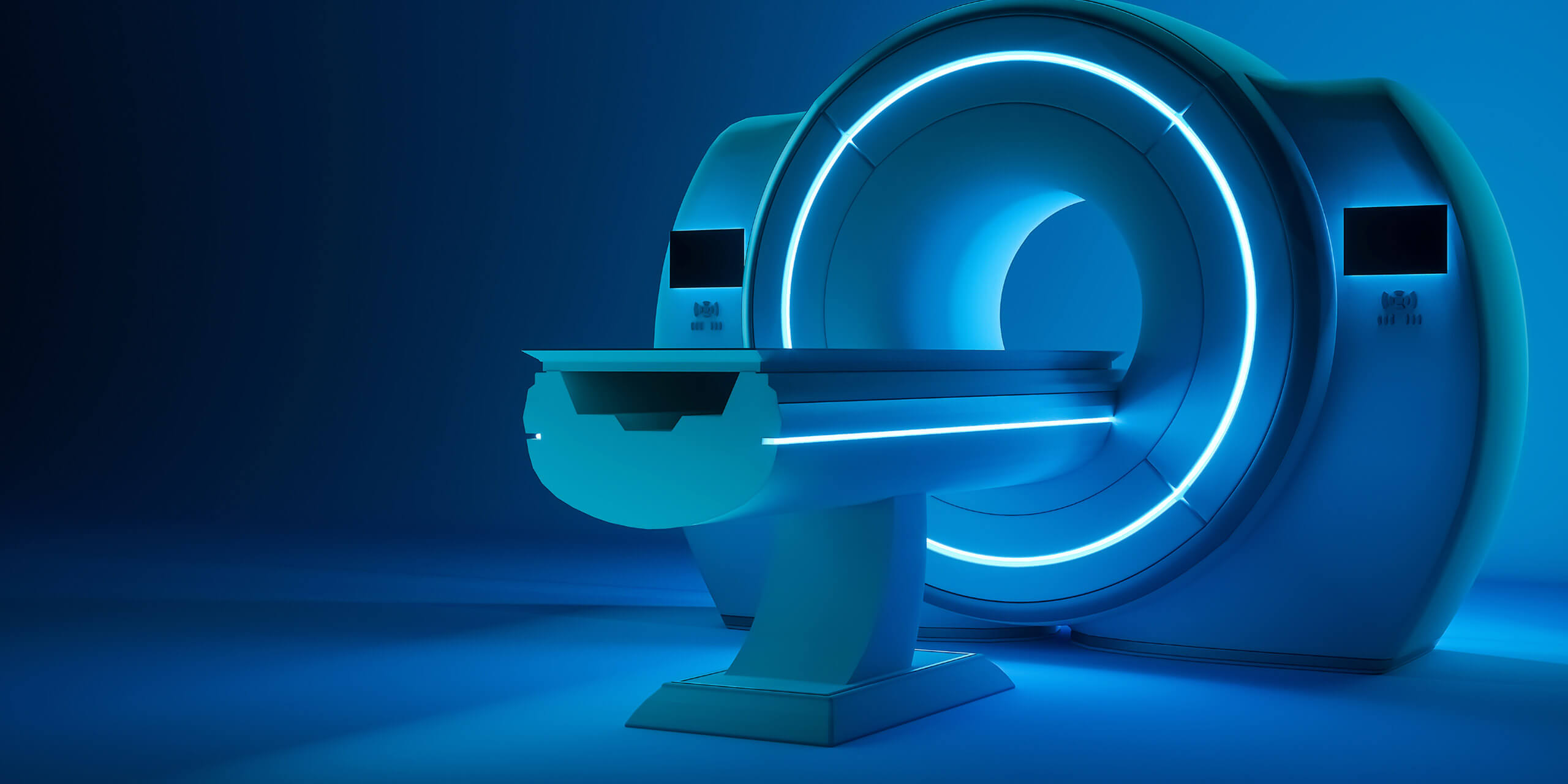 An MRI machine, lit up.