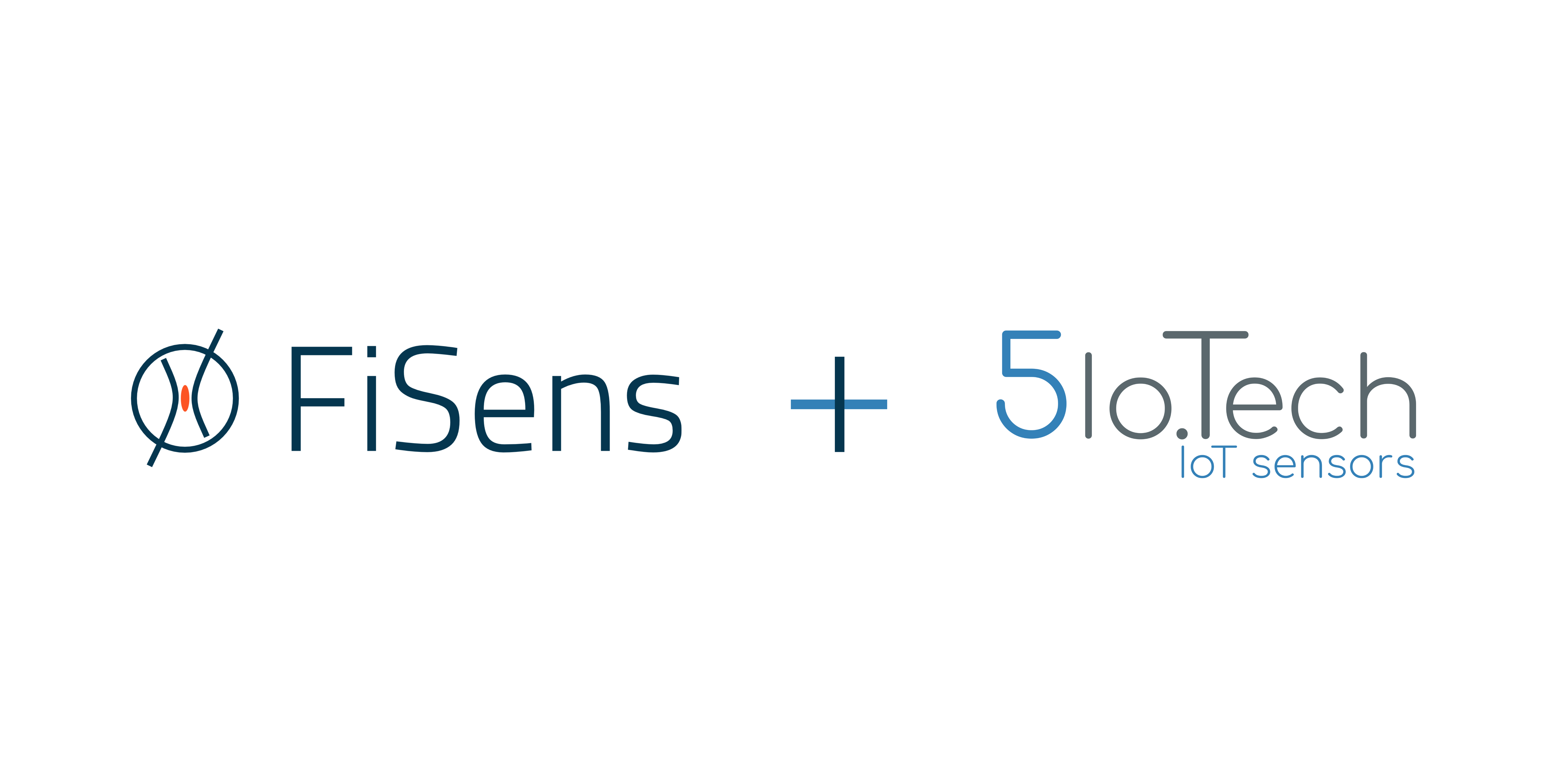 FiSens Logo on the left and the 5IoTech logo on the right with a plus sign between the two logos indicating a merger